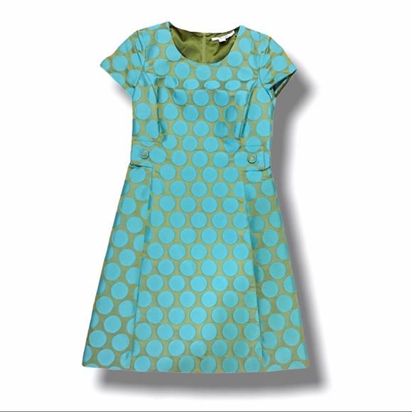 Boden Dresses & Skirts - Boden Spot Jacquard Sheath 4 Green/Blue Cap Sleeve